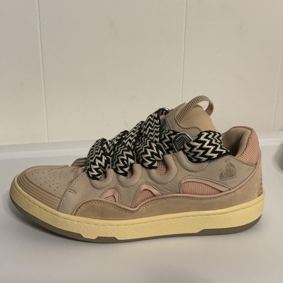 Lanvin Curb Shoes Mens Size 40 Beige Pink Low Top Leather Suede Made in Italy - Picture 8 of 16